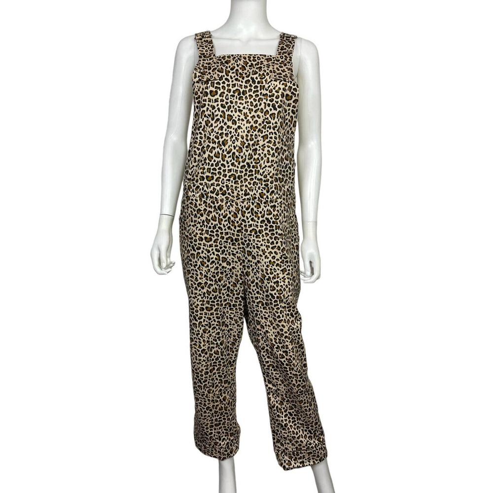 Wildfang Women's L Ultimate Leopard Print Pockets Cotton Pullover Overalls EUC
